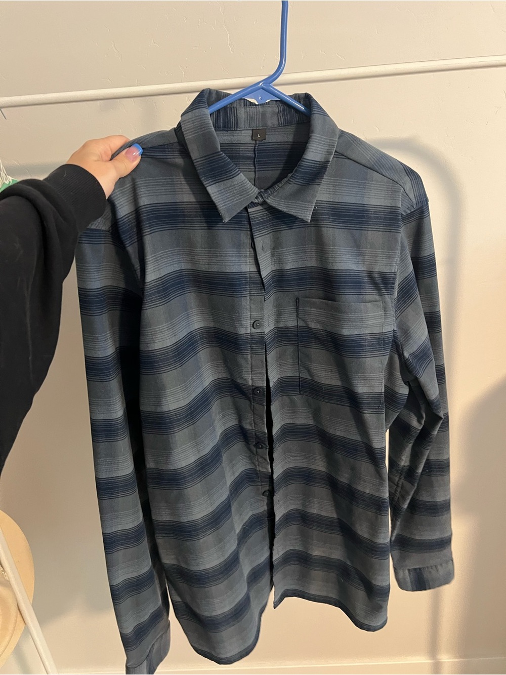 Lululemon Men's Navy Striped Button-Up Shirt